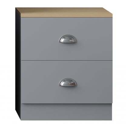 Esher 2 Drawer Bedside Table Matt Grey With Oak Top - Image 4
