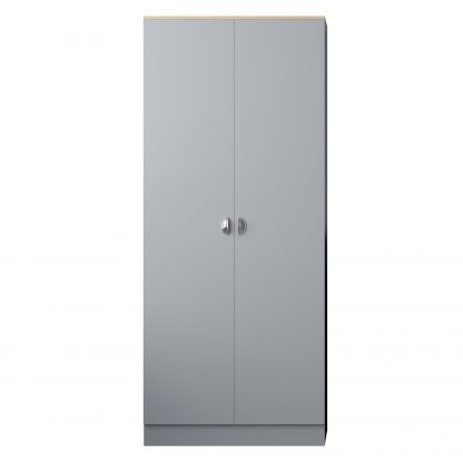 Esher 2 Door Wardrobe Matt Grey Finish With Oak Top - Image 4