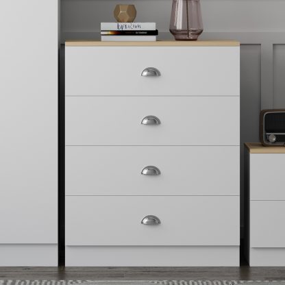 Esher 4 Drawer Chest Of Drawers Matt White With Oak Top - Image 2