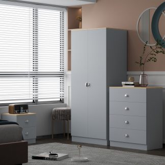 Esher 2 Door Wardrobe Matt Grey Finish With Oak Top