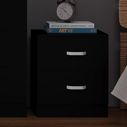 Tunis 2 Drawer Bedside Table Matt Black