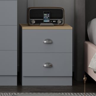 Esher 2 Drawer Bedside Table Matt Grey With Oak Top