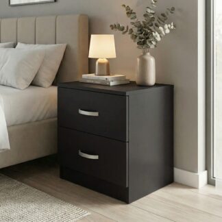 FWStyle Tunis 2 Drawer Bedside Table Matt Black