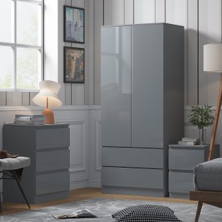 Stora Modern 2 Door 2 Drawer Combination Wardrobe - Grey Gloss