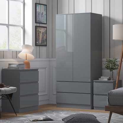 Stora Modern 2 Door 2 Drawer Combination Wardrobe - Grey Gloss
