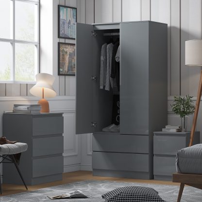 Stora Modern 2 Door 2 Drawer Combination Wardrobe - Grey Gloss - Image 2