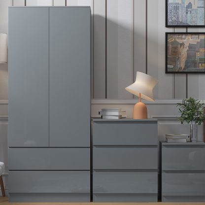 Stora Modern 2 Door 2 Drawer Combination Wardrobe - Grey Gloss - Image 3