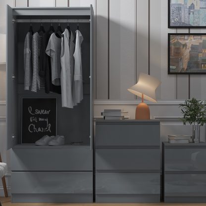 Stora Modern 2 Door 2 Drawer Combination Wardrobe - Grey Gloss - Image 4