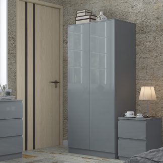 Stora Modern 2 Door Double Wardrobe - Grey Gloss