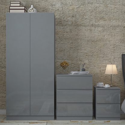 Stora Modern 2 Door Double Wardrobe - Grey Gloss - Image 3