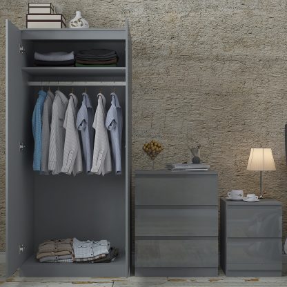 Stora Modern 2 Door Double Wardrobe - Grey Gloss - Image 4