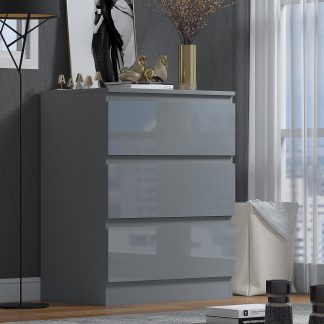 Stora 3 Drawer Chest of Drawers - Grey Gloss