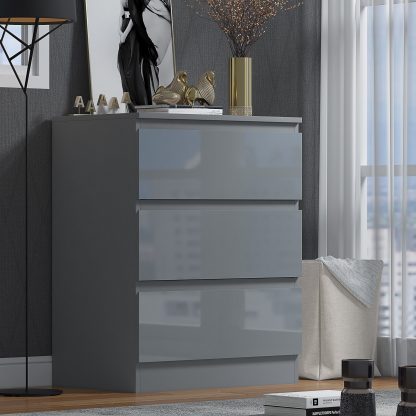 Stora 3 Drawer Chest of Drawers - Grey Gloss