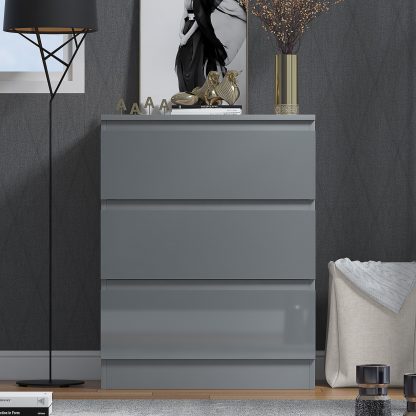 Stora 3 Drawer Chest of Drawers - Grey Gloss - Image 2