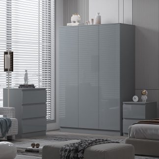 Stora Modern 3 Door Wardrobe - Grey Gloss