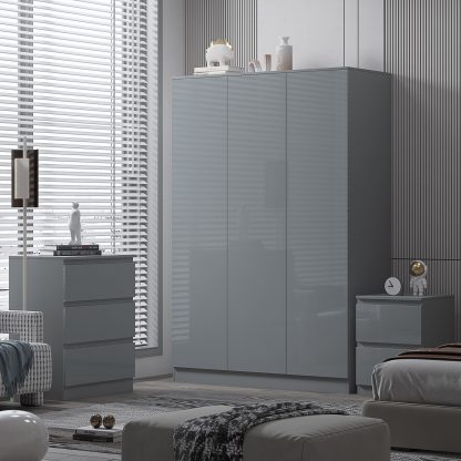 Stora Modern 3 Door Wardrobe - Grey Gloss