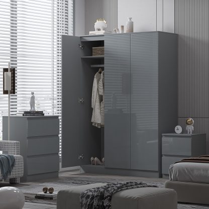 Stora Modern 3 Door Wardrobe - Grey Gloss - Image 2