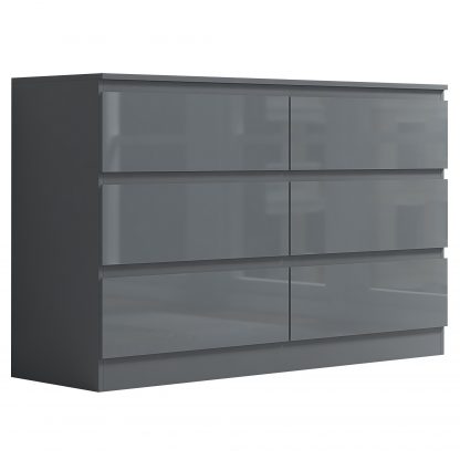 Stora 6 Drawer Chest Of Drawers - Grey Gloss - Image 7