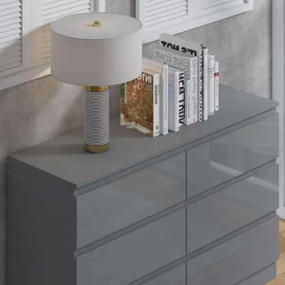 Stora 6 Drawer Chest Of Drawers - Grey Gloss - Image 4
