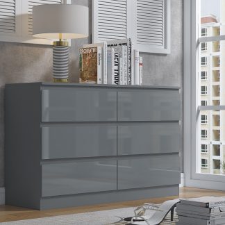 Stora 6 Drawer Chest Of Drawers - Grey Gloss