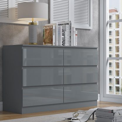 Stora 6 Drawer Chest Of Drawers - Grey Gloss