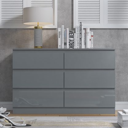 Stora 6 Drawer Chest Of Drawers - Grey Gloss - Image 2