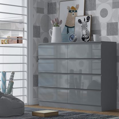 Stora 8 Drawer Chest Of Drawers - Grey Gloss