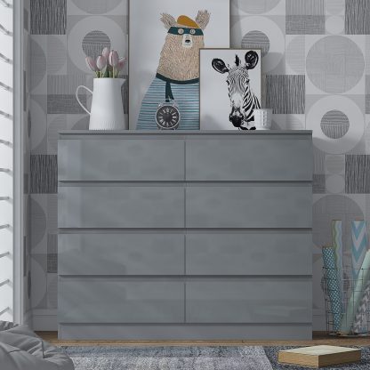Stora 8 Drawer Chest Of Drawers - Grey Gloss - Image 2