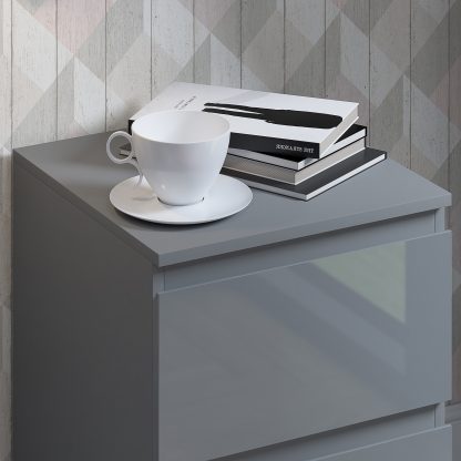 Stora 2 Drawer Bedside - Grey Gloss - Image 3