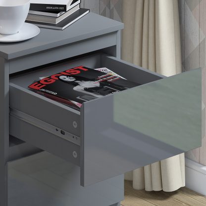 Stora 2 Drawer Bedside - Grey Gloss - Image 5