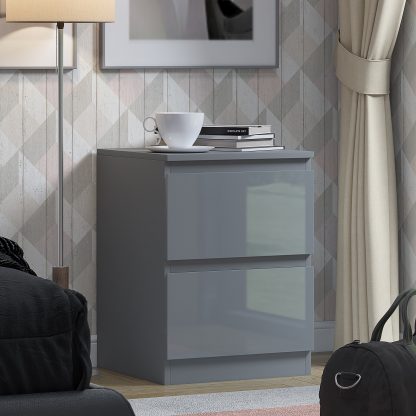 Stora 2 Drawer Bedside - Grey Gloss