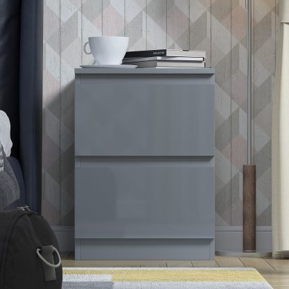 Stora 2 Drawer Bedside - Grey Gloss - Image 2
