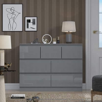 Stora 7 Drawer Merchant Chest - Grey Gloss - Image 2