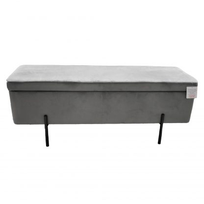Grey Velvet Ottoman Storage Bench With Black Metal Legs - Image 7