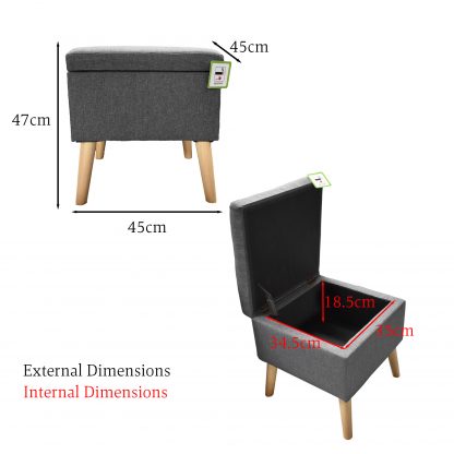 Grey Linen Ottoman Footstool Storage Seat With Solid Wooden Legs - Image 11