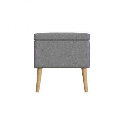 Grey Linen Ottoman Footstool Storage Seat With Solid Wooden Legs - Image 6