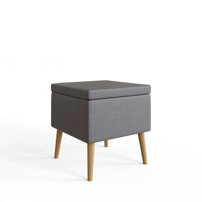 Grey Linen Ottoman Footstool Storage Seat With Solid Wooden Legs - Image 9
