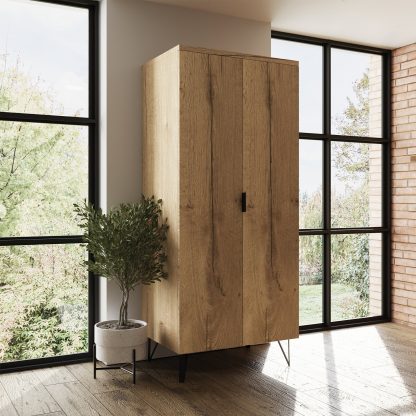 Fisso 2 Door Double Wardrobe - Cracked Oak (Not Fast Click Assembly) - Image 2