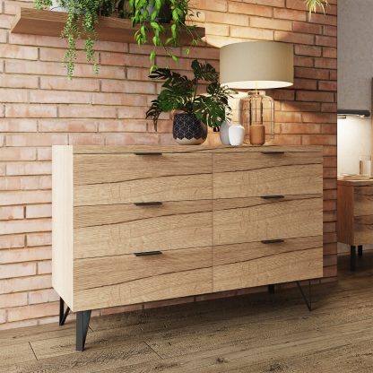 Fisso 6 Drawer Chest Of Drawers Fast Click Assembly -Cracked Oak - Image 2