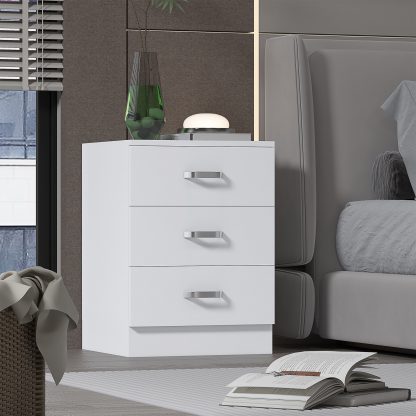 Tunis 3 Drawer Bedside Chest- Matt White