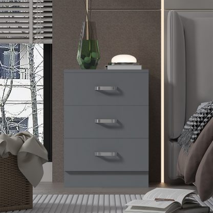 Tunis 3 Drawer Bedside Chest- Matt Grey - Image 2