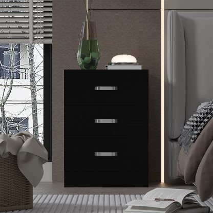 Tunis 3 Drawer Bedside Chest- Matt Black - Image 2