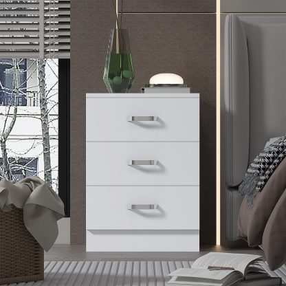 Tunis 3 Drawer Bedside Chest- Matt White - Image 2