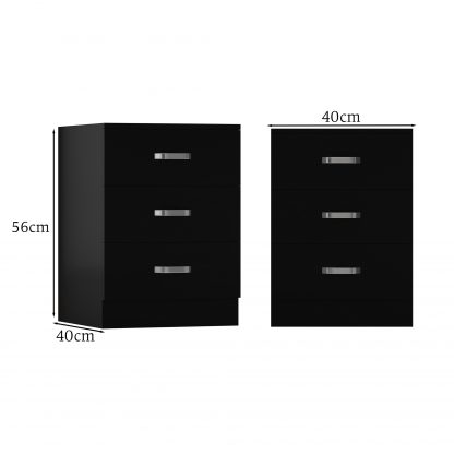 Tunis 3 Drawer Bedside Chest- Matt Black - Image 9