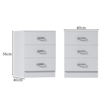 Tunis 3 Drawer Bedside Chest- Matt White - Image 9