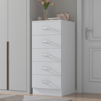 Tunis 5 Drawer Tall Slim Chest Of Drawers - Matt White