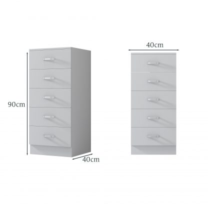 Tunis 5 Drawer Tall Slim Chest Of Drawers - Matt White - Image 9