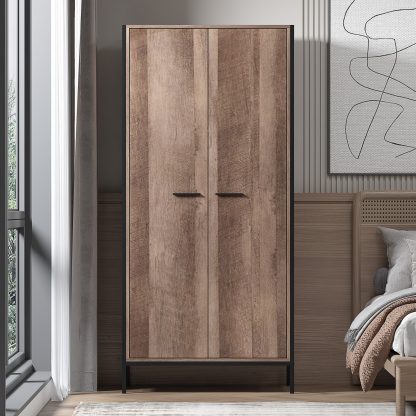 Industrial Inspired 2 Door Double Wardrobe - Image 3