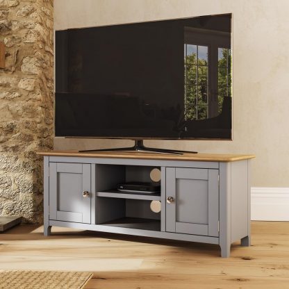Taberno Large 2 Door TV Unit - Dove Grey - Image 2