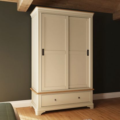 Faire 120cm Sliding Robe in Putty with Oak Top - Image 12